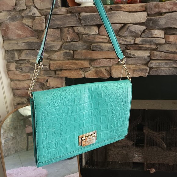 Kate Spade Orchard Valley Fiona Turquoise Alligator Chain Strap Bag - Picture 3 of 12